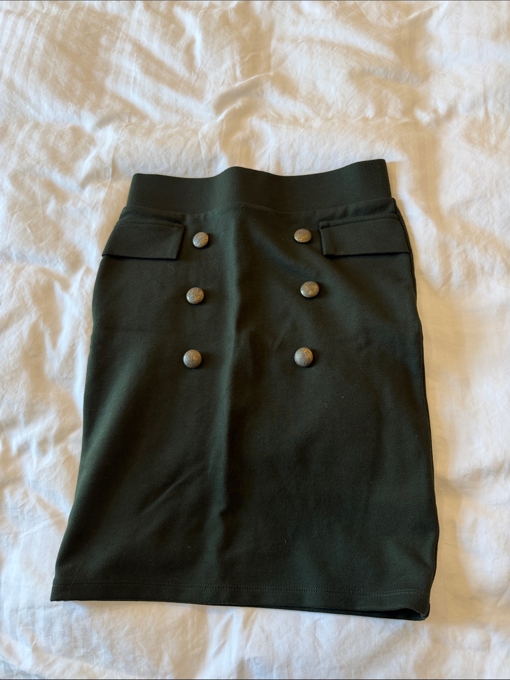 Dark Green Double-Breasted Pencil Skirt